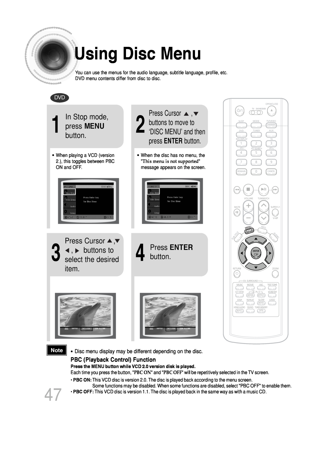 Samsung P1200-SECA manual UsingDisc Menu, In Stop mode, buttons to, item, pressbutton.MENU, Press ENTER, select the desired 