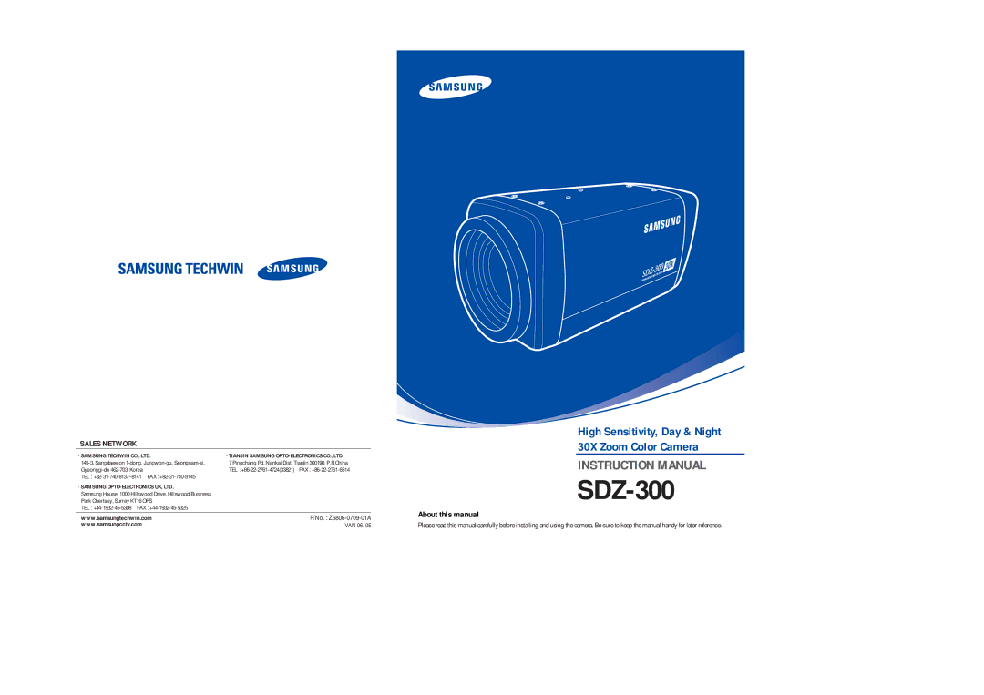 Samsung SDZ-300 instruction manual About this manual, Sales Network 