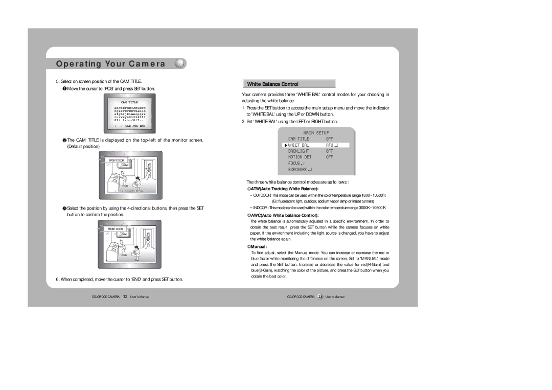 Samsung SDZ-300 instruction manual White Balance Control, When completed, move the cursor to END and press SET button 