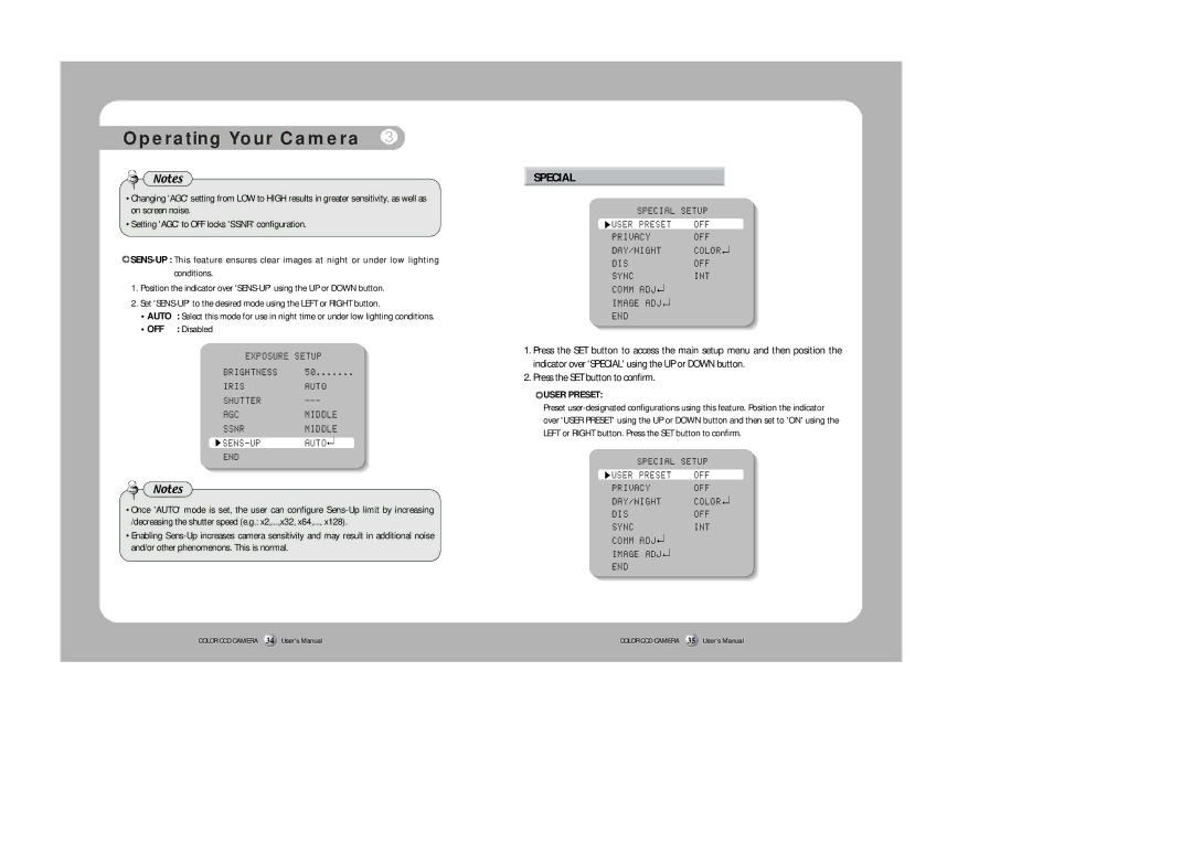 Samsung SDZ-300 instruction manual OFF Disabled, User Preset 