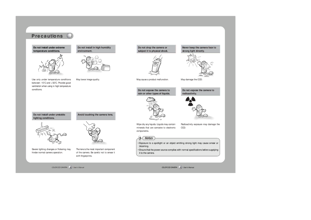 Samsung SDZ-300 instruction manual Precautions, Do not install in high humidity environment 