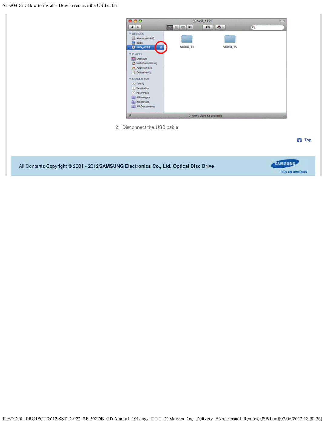 Samsung SE-208DB warranty Disconnect the USB cable 