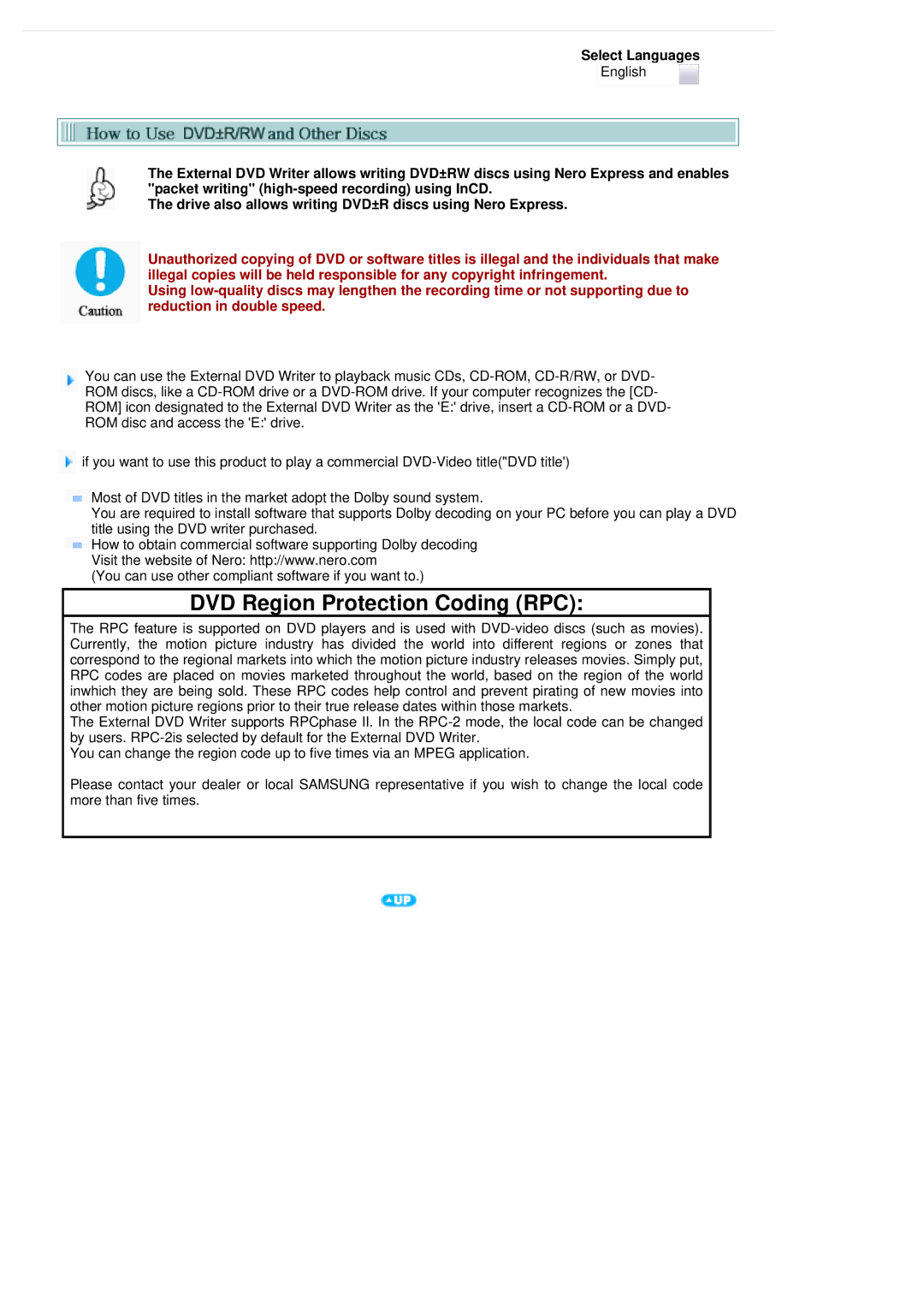 Samsung SE-S084B user manual DVD Region Protection Coding RPC 