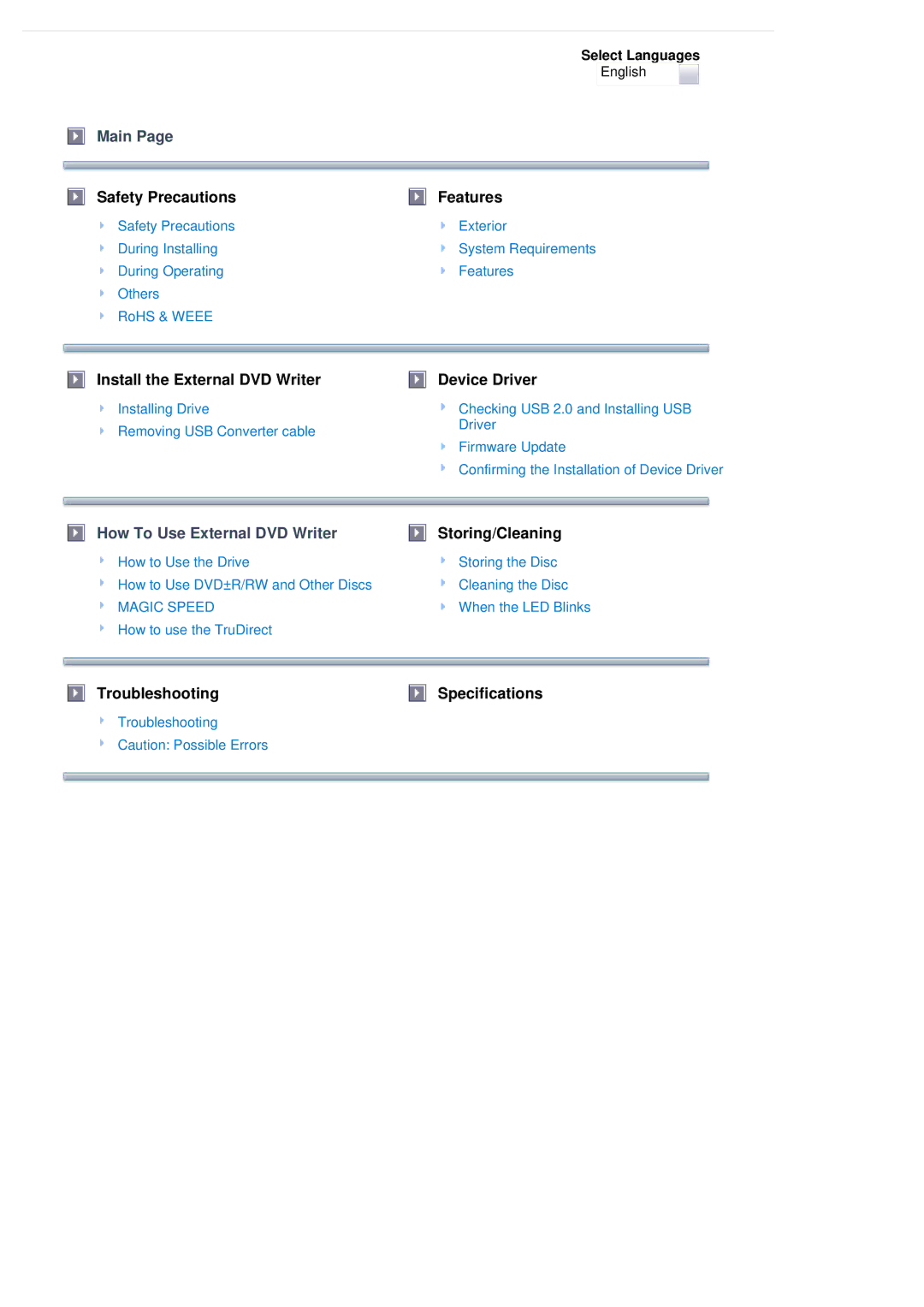 Samsung SE-S084B user manual Main 