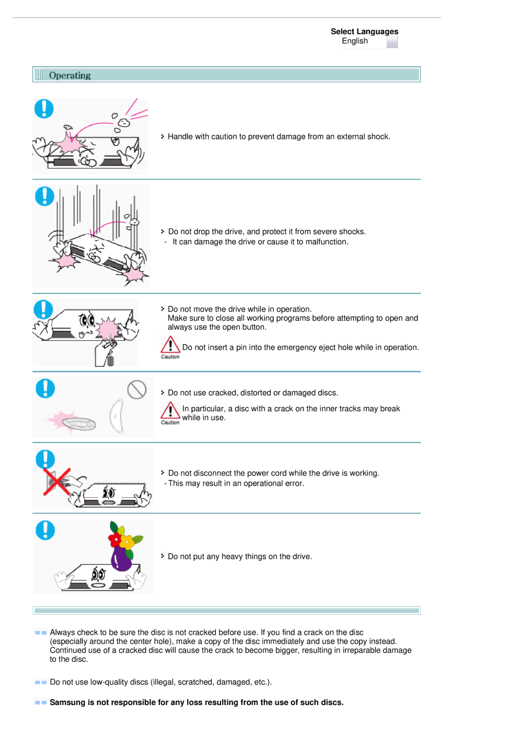 Samsung SE-S084B user manual Select Languages 