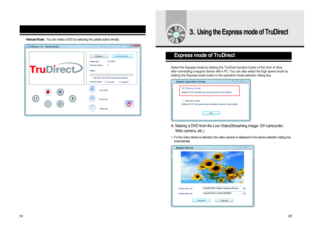 Samsung SE-S204S, BG68-01526A user manual Using the Express mode of TruDirect 