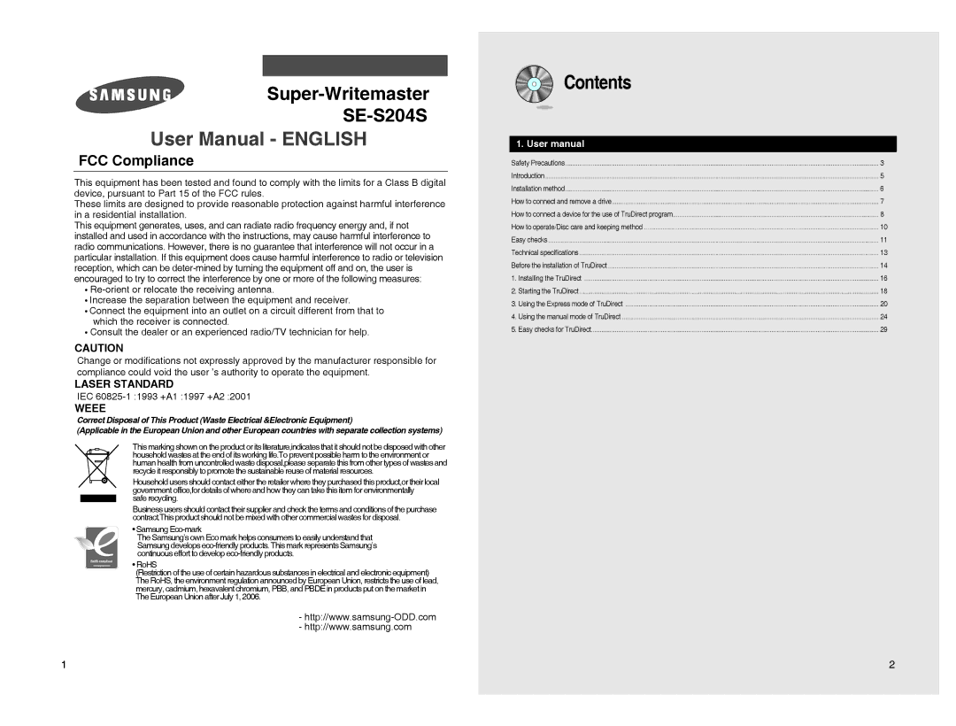 Samsung BG68-01526A, SE-S204S user manual Contents 