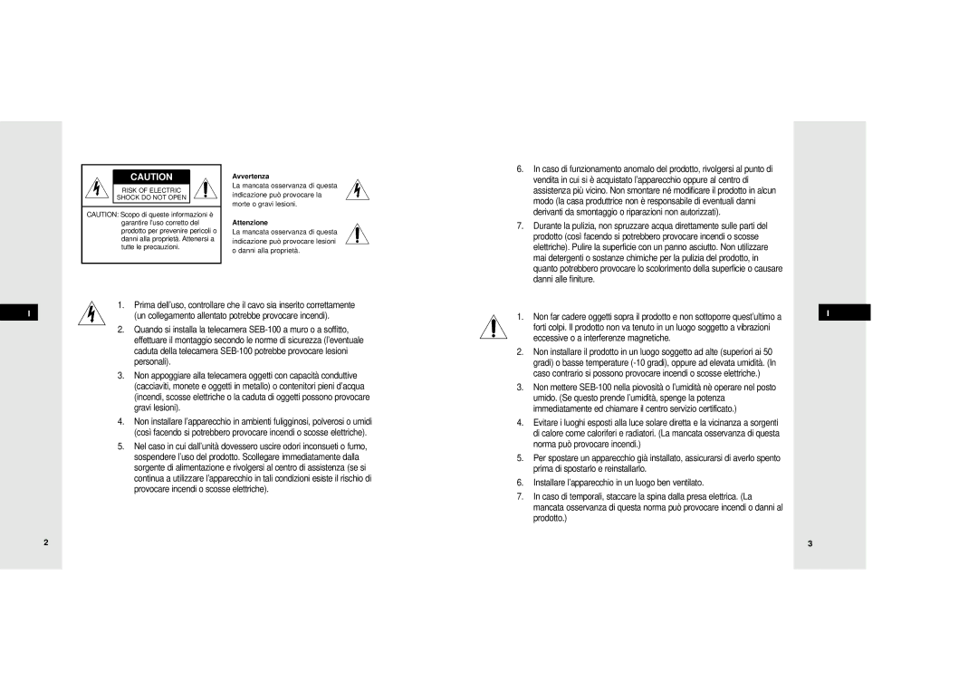 Samsung SEB-100 manuel dutilisation Avvertenza 