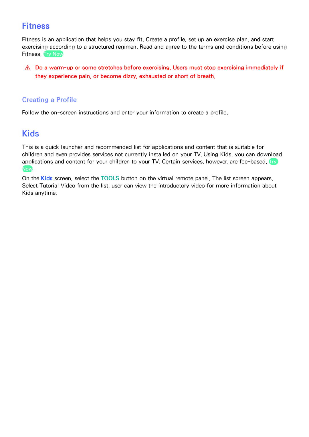 Samsung SEK-1000 manual Fitness, Kids, Creating a Profile 