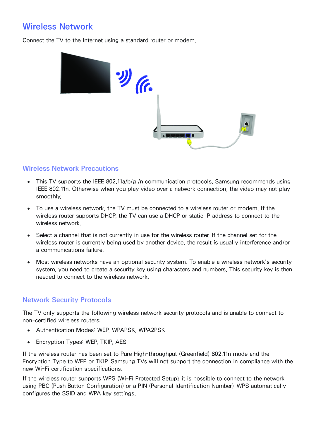 Samsung SEK-1000 manual Wireless Network Precautions, Network Security Protocols 