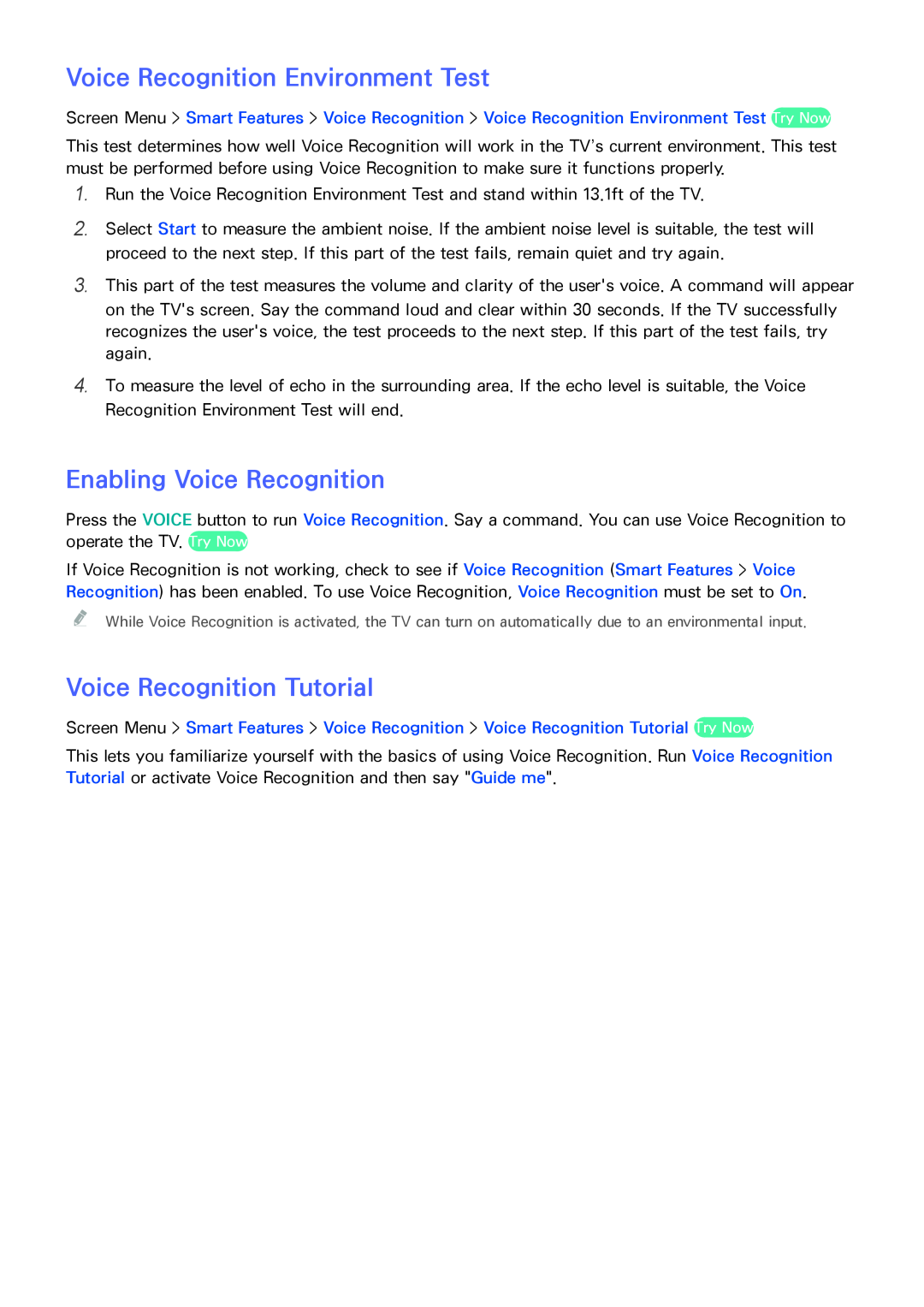 Samsung SEK-1000 manual Voice Recognition Environment Test, Enabling Voice Recognition, Voice Recognition Tutorial 
