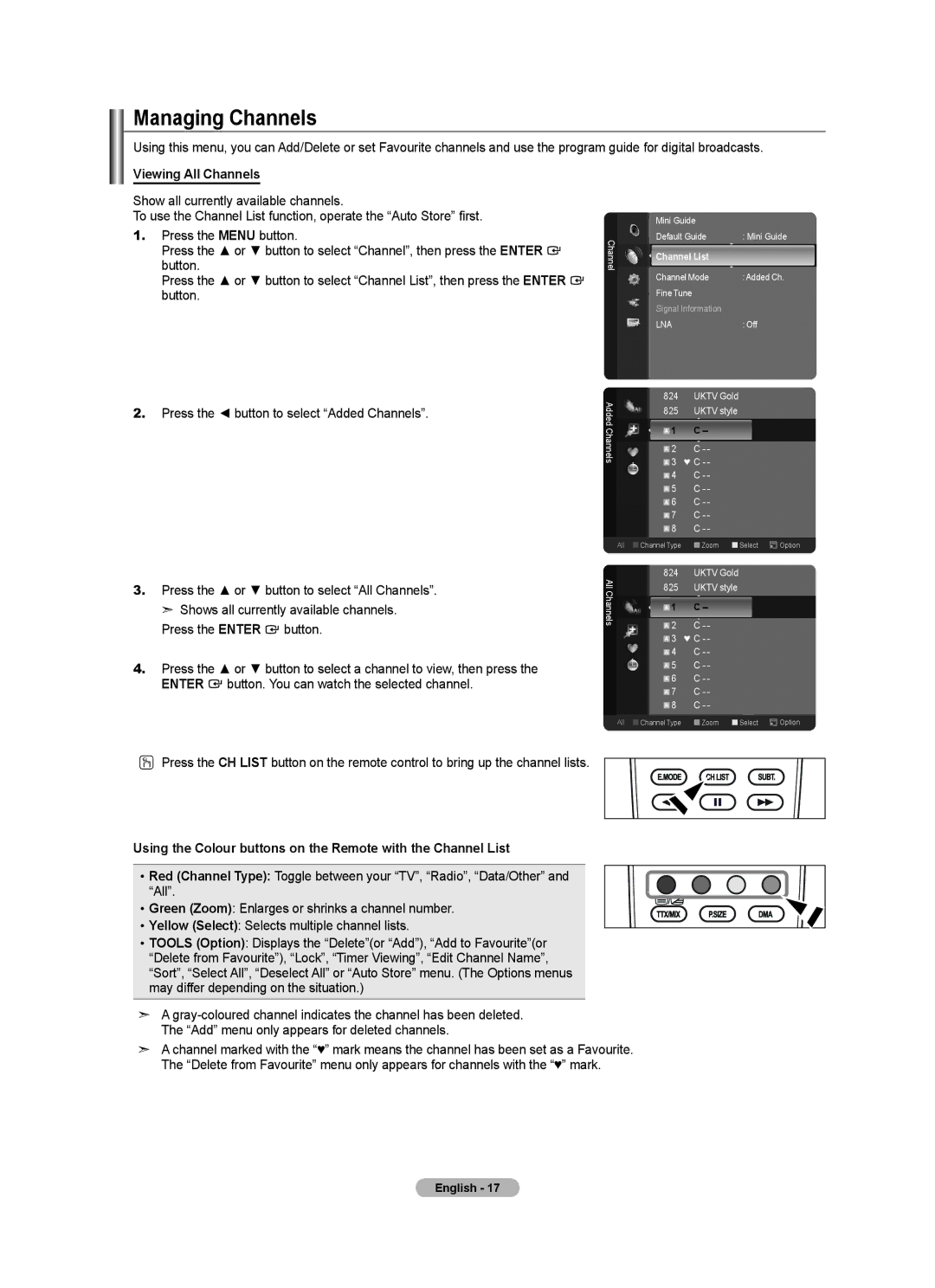 Samsung Series 5 user manual Managing Channels, Viewing All Channels, Channel List 