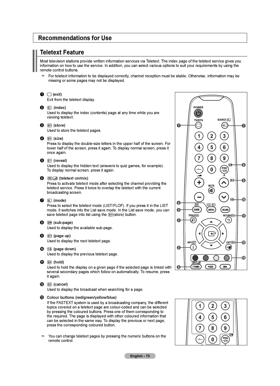 Samsung Series 5 user manual Recommendations for Use Teletext Feature 