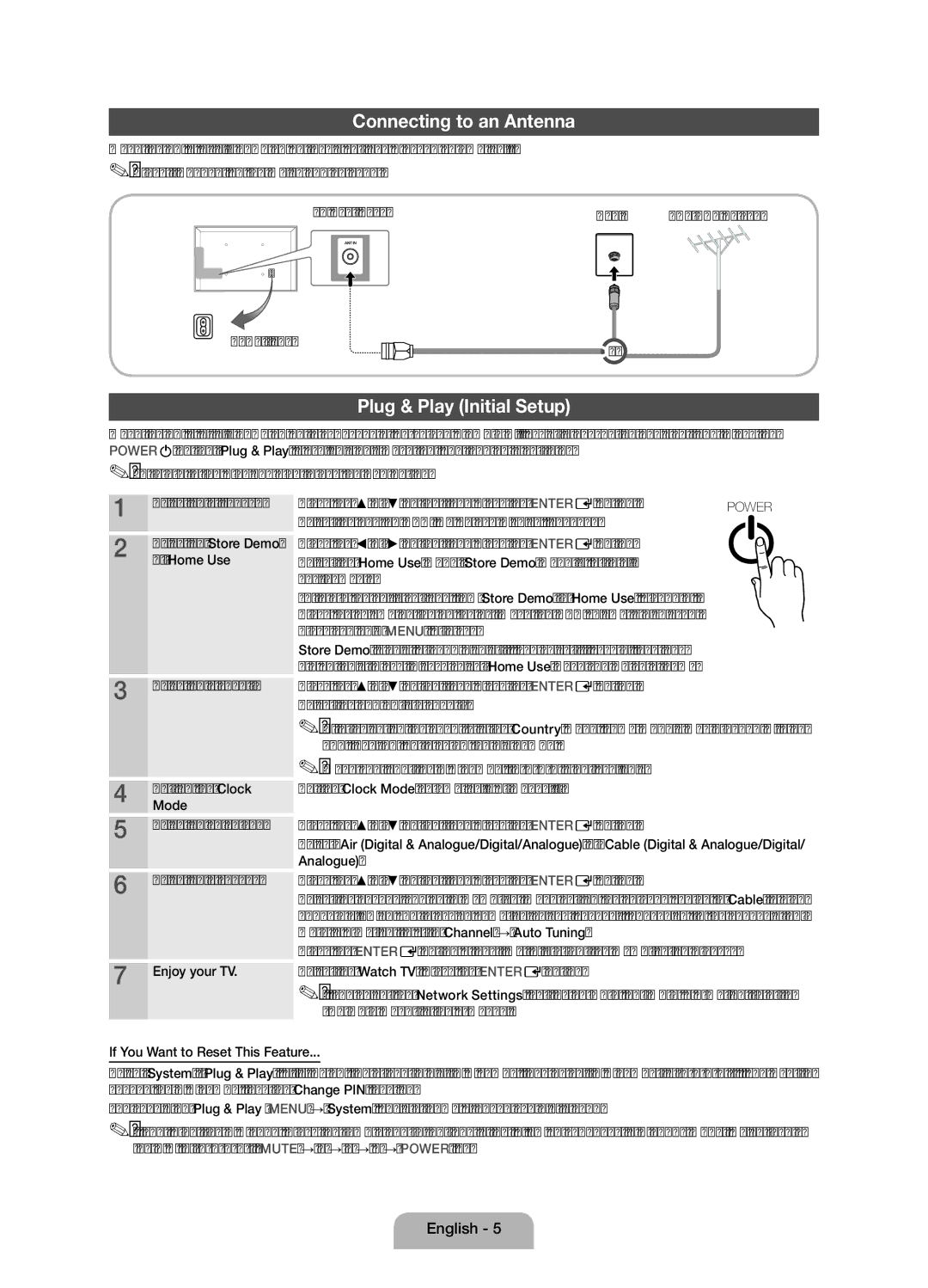 Samsung Series 5 user manual Connecting to an Antenna, Plug & Play Initial Setup, Power Input 