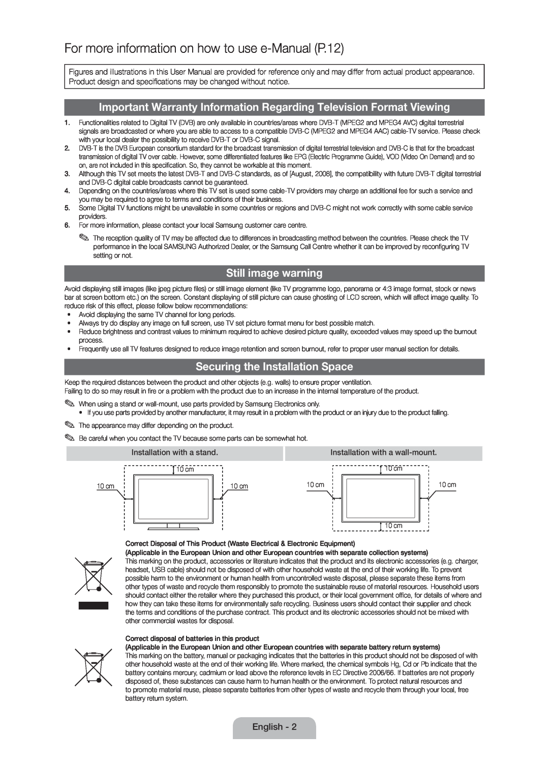 Samsung Series 5 user manual Important Warranty Information Regarding Television Format Viewing, Still image warning 