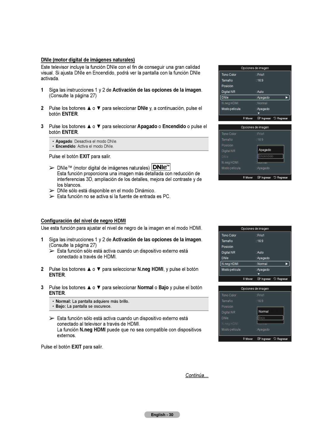 Samsung series 510 user manual DNIe motor digital de imágenes naturales, Configuración del nivel de negro Hdmi 