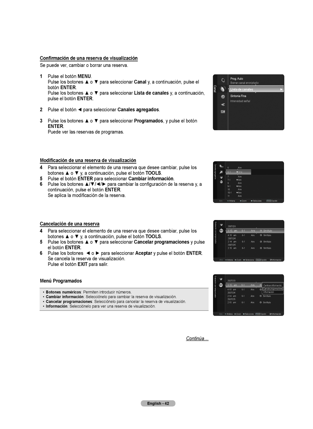 Samsung series 510 Confirmación de una reserva de visualización, Puede ver las reservas de programas, Menú Programados 