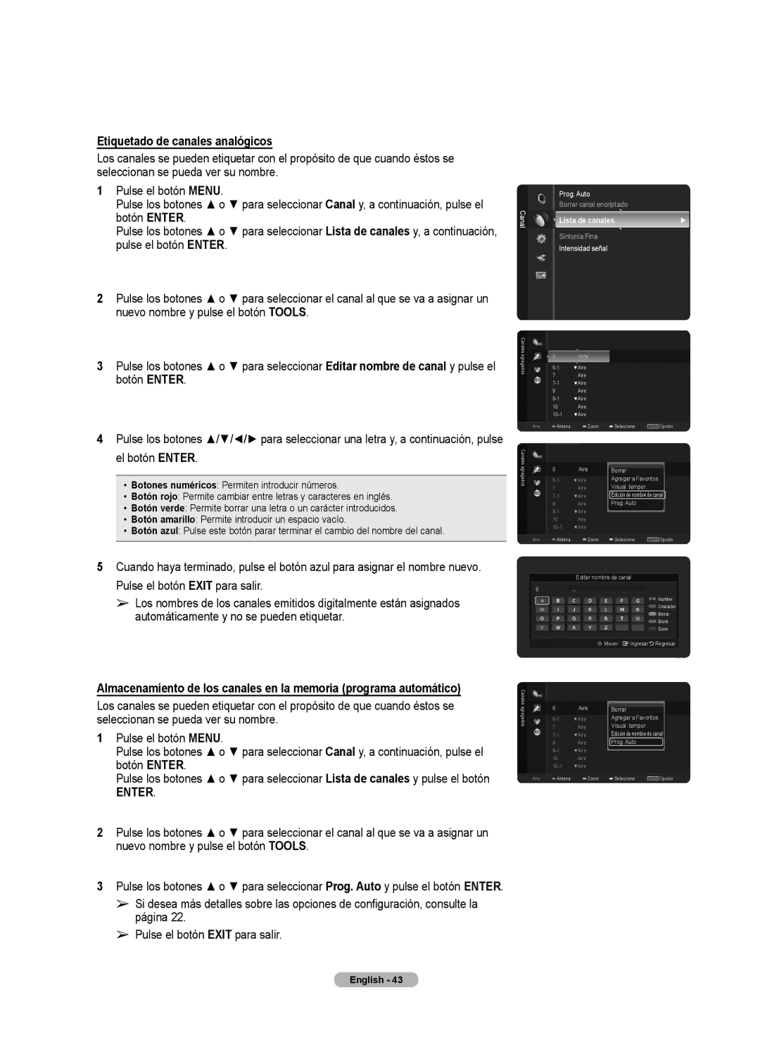 Samsung series 510 user manual Etiquetado de canales analógicos 