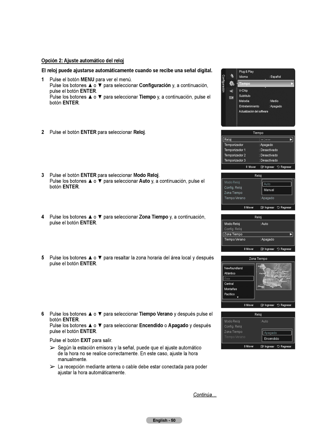 Samsung series 510 user manual Opción 2 Ajuste automático del reloj 