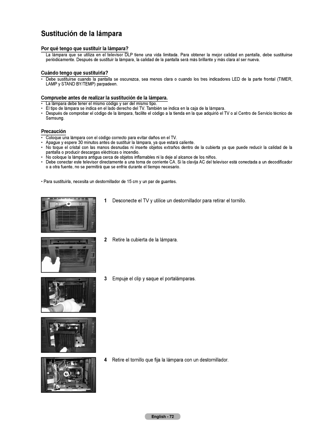 Samsung series 510 Sustitución de la lámpara, Por qué tengo que sustituir la lámpara?, Cuándo tengo que sustituirla? 