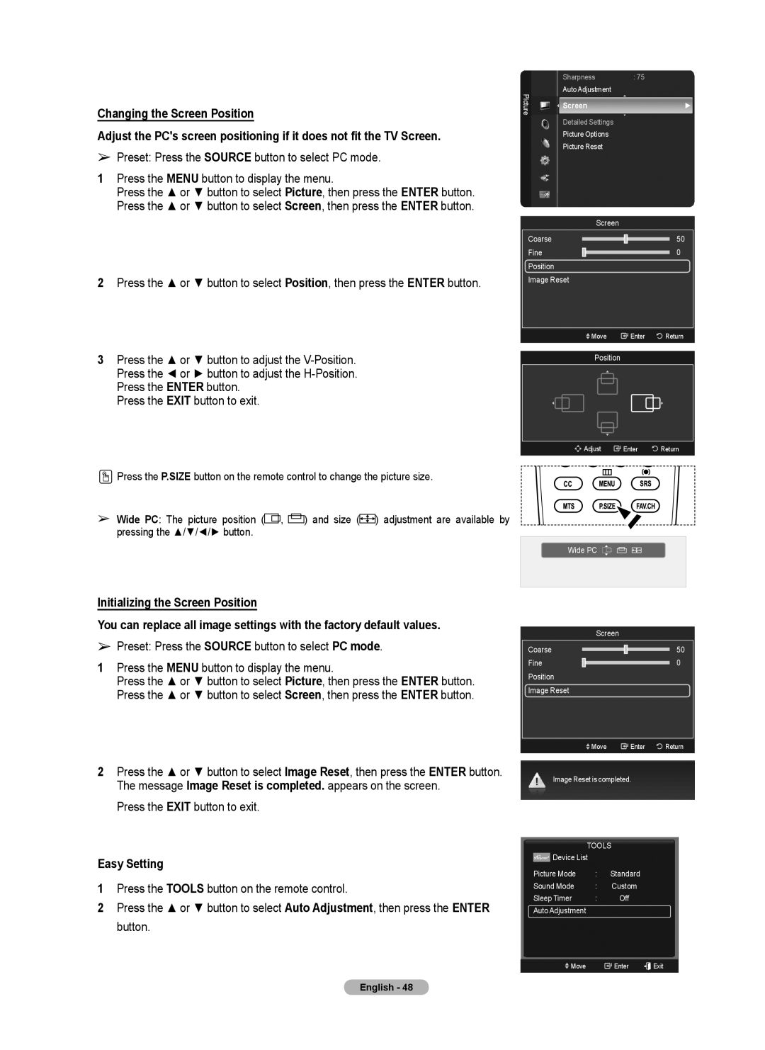 Samsung series 510 user manual Screen Coarse Fine Position Image Reset 