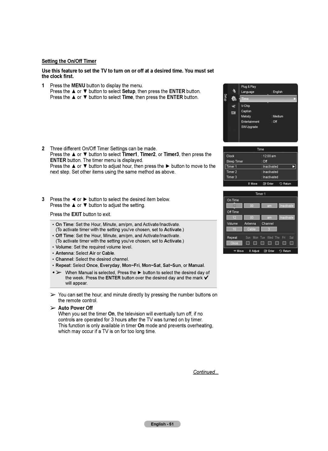 Samsung series 510 user manual Auto Power Off, Antenna Select Air or Cable 