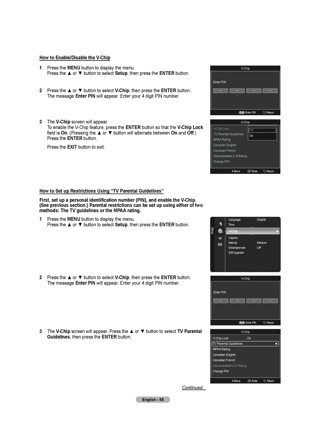 Samsung series 510 user manual How to Enable/Disable the V-Chip 