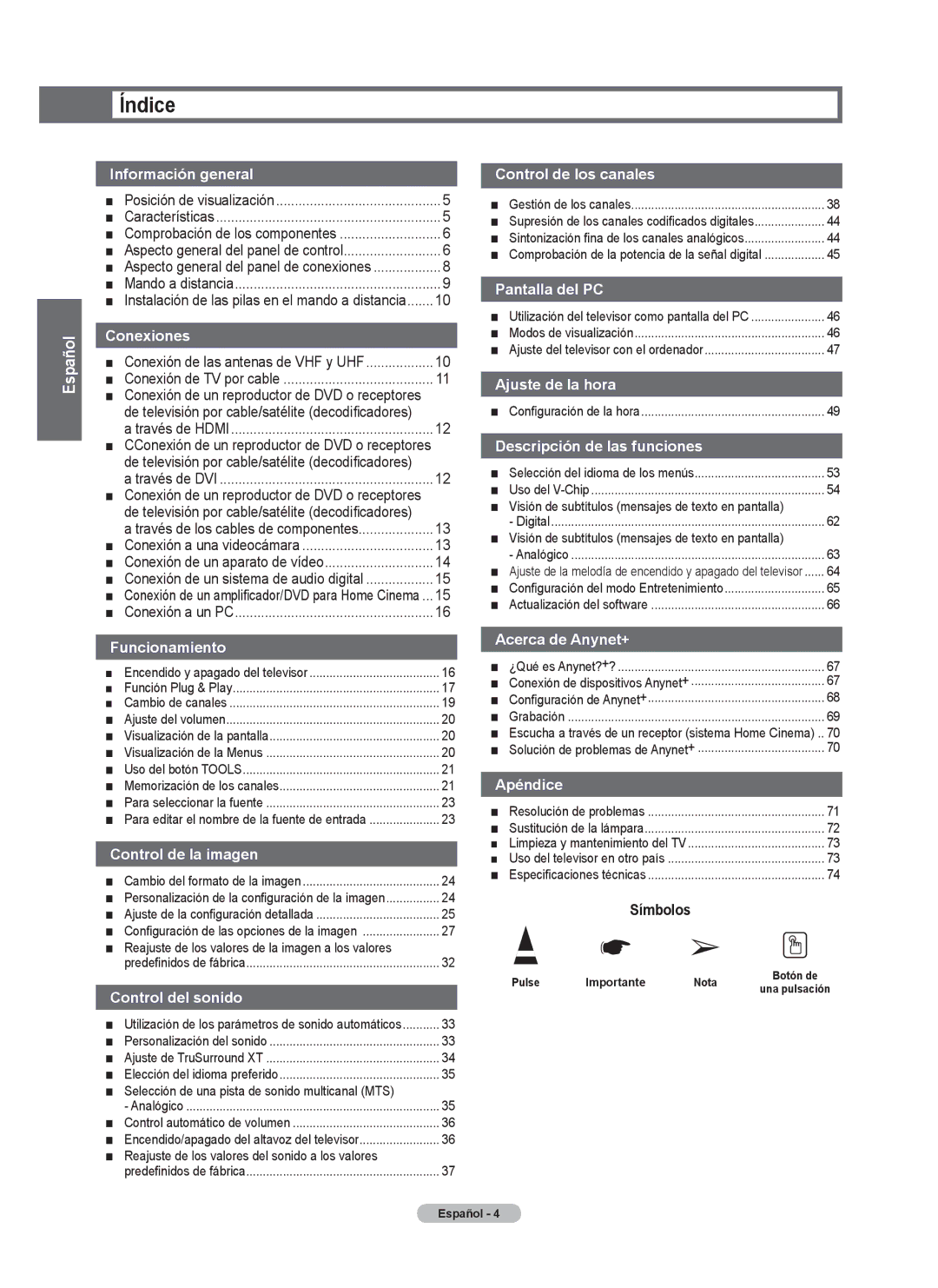 Samsung series 510 user manual Índice, Símbolos 