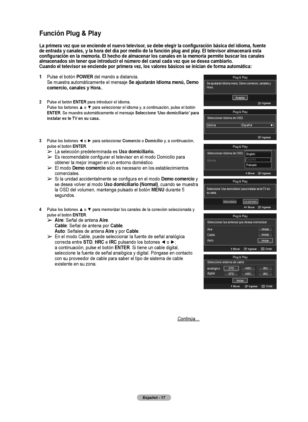 Samsung series 510 user manual Función Plug & Play, La selección predeterminada es Uso domiciliario 