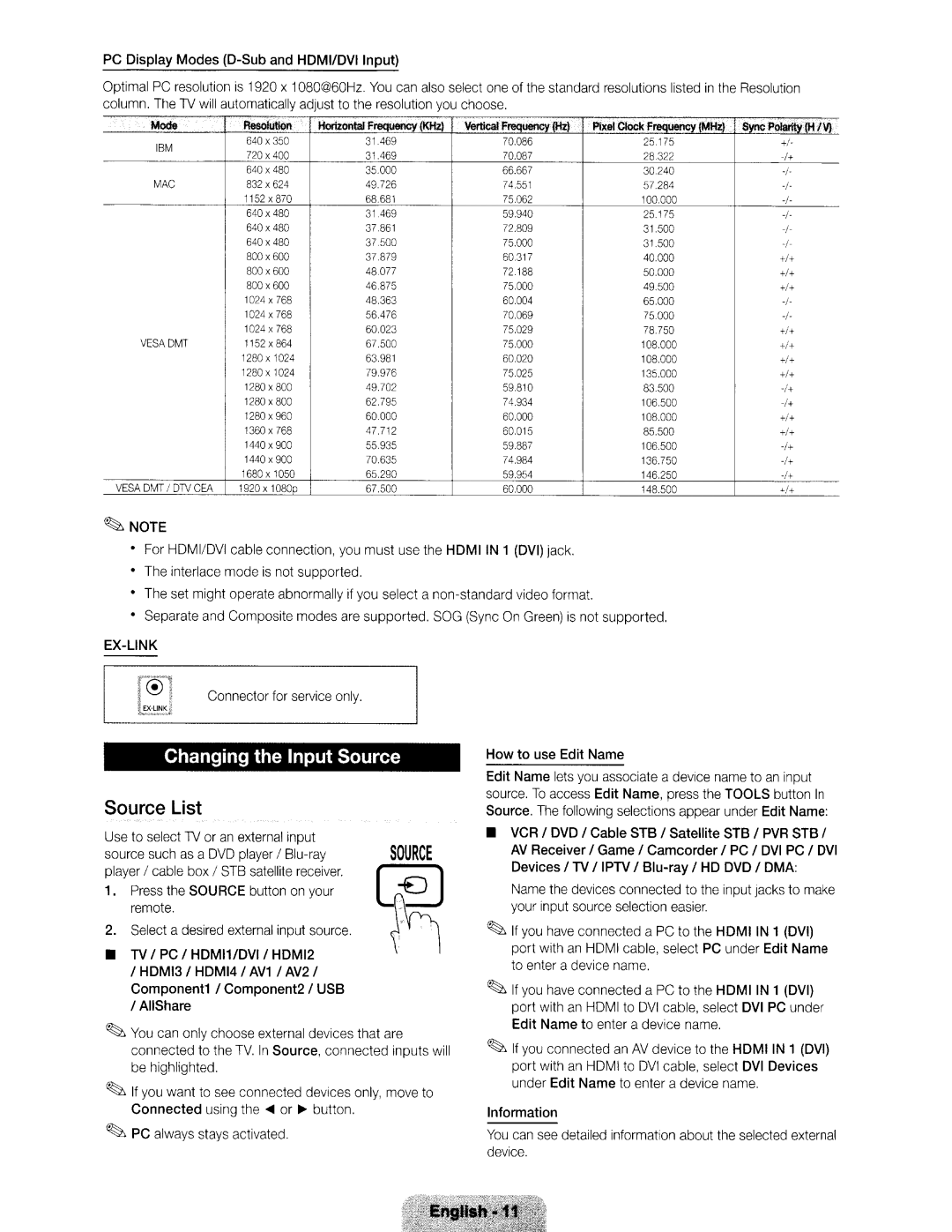 Samsung Series 5 550, Series 550 user manual Changing the Input Source Source List 