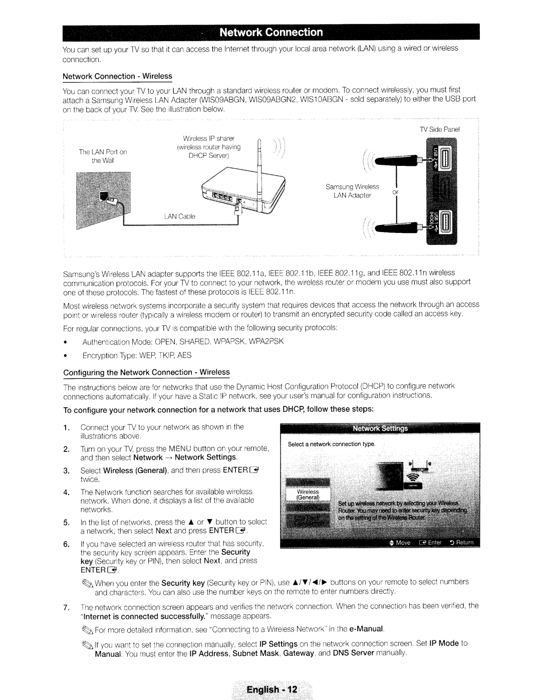 Samsung Series 550, Series 5 550 user manual Network Connection, Enterg 