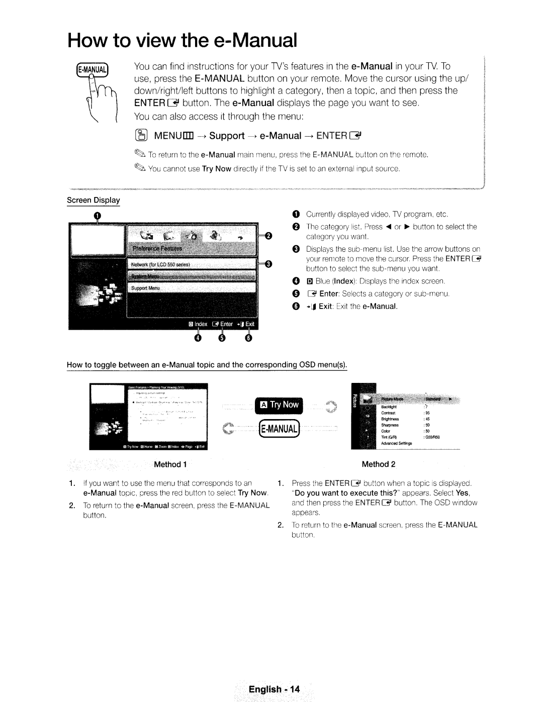 Samsung Series 550, Series 5 550 user manual How to view the e-Manual, English ·14 