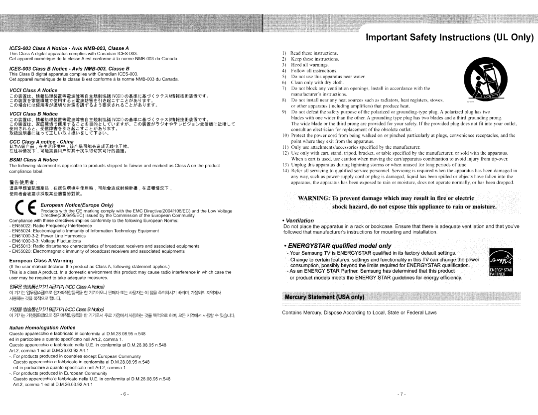 Samsung Series 5 550, Series 550 user manual IIImIII, ICES-003 Class a Notice Avis NM8-003, Classe a 