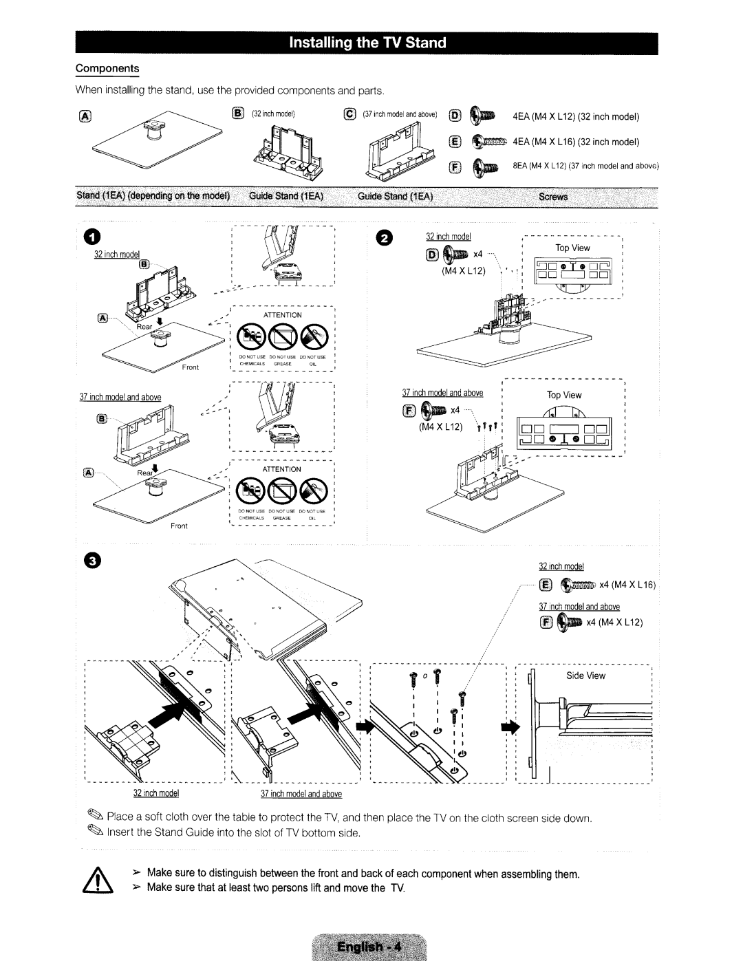 Samsung Series 550, Series 5 550 user manual Installing the TV Stand, @ ~X4M4XL16 