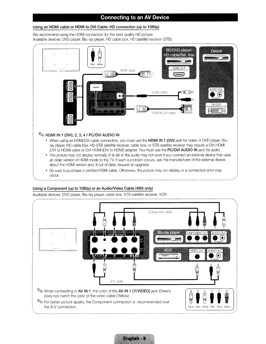 Samsung Series 5 550, Series 550 user manual ·m-~-il ~, Connecting to an AV Device 