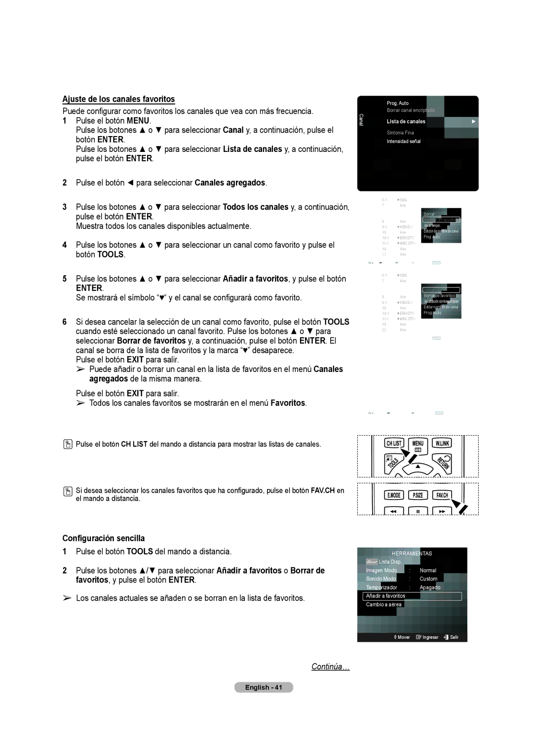 Samsung Series 6 650 user manual Ajuste de los canales favoritos, Configuración sencilla 