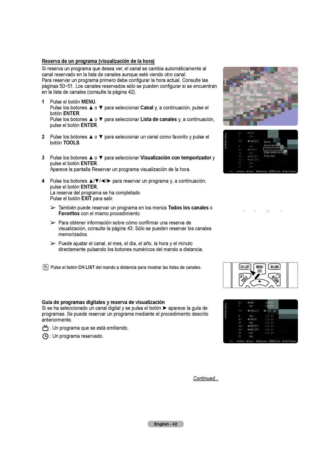 Samsung Series 6 650 user manual Reserva de un programa visualización de la hora 