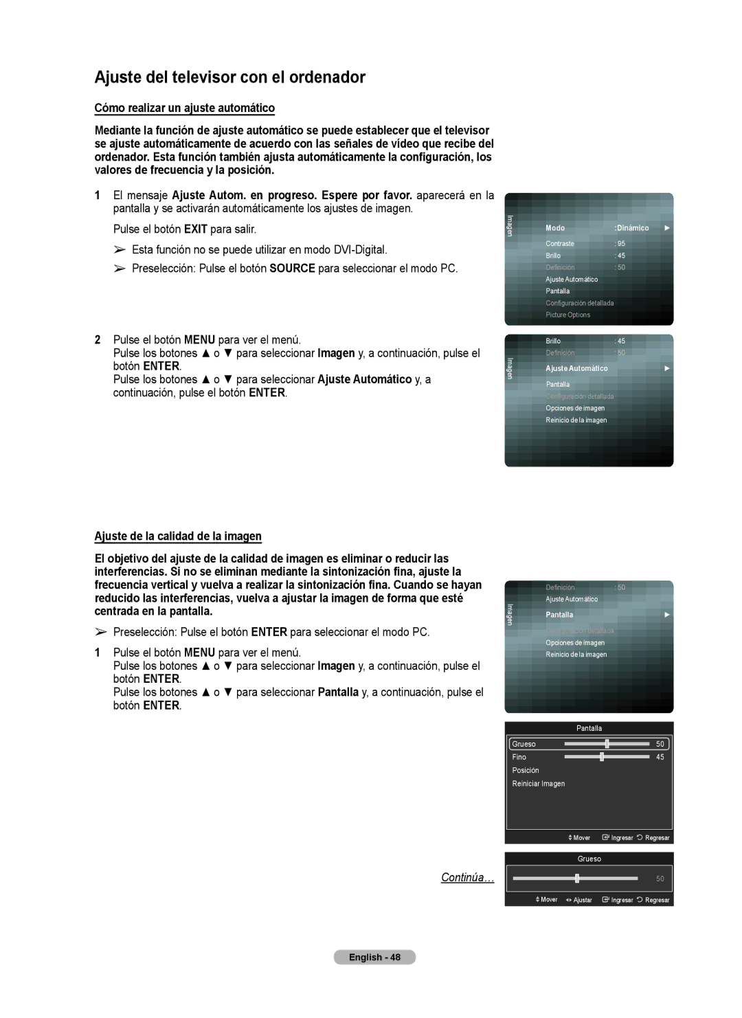 Samsung Series 6 650 Ajuste del televisor con el ordenador, Cómo realizar un ajuste automático, Modo Dinámico, Pantalla 