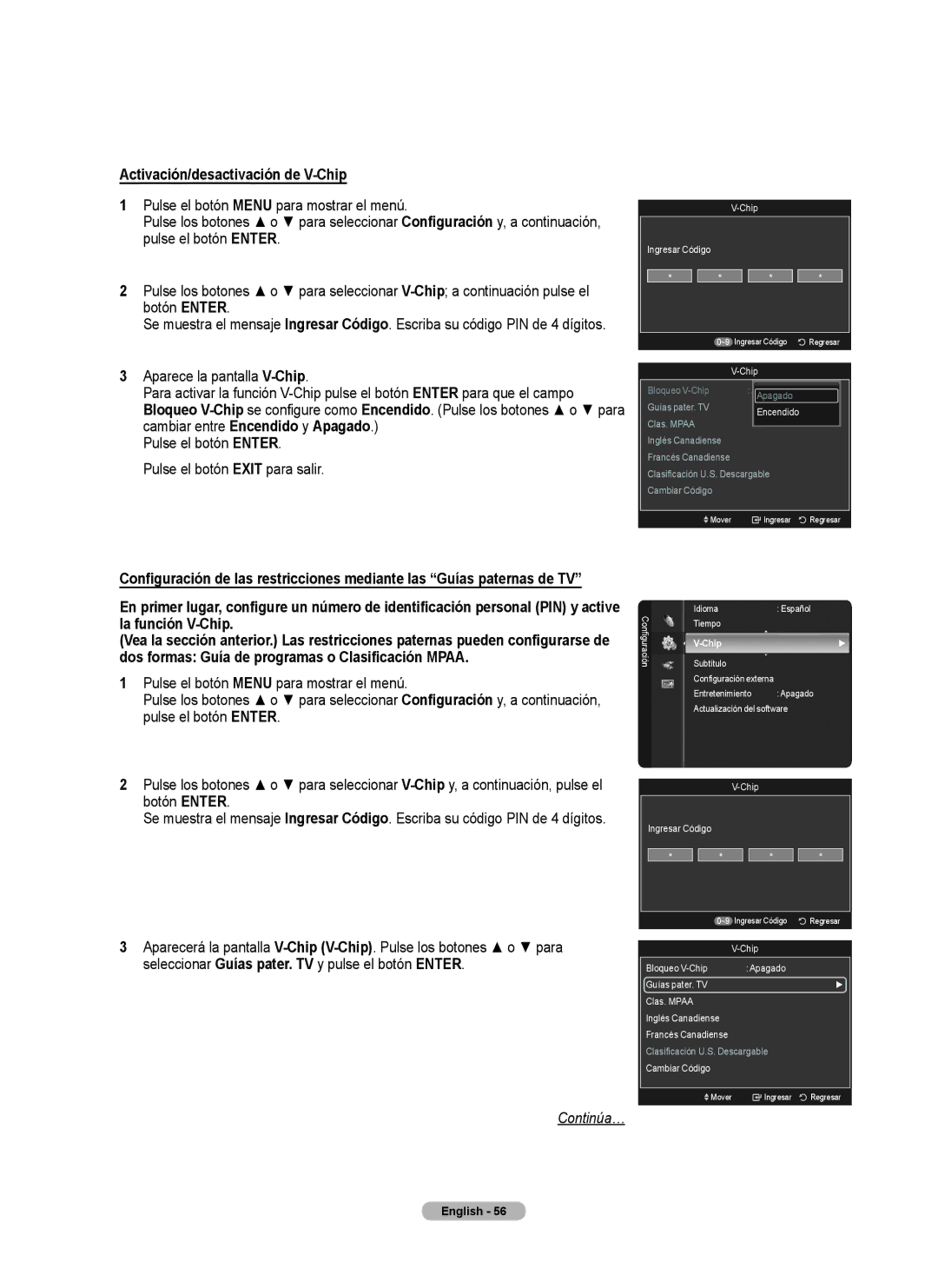 Samsung Series 6 650 user manual Activación/desactivación de V-Chip 