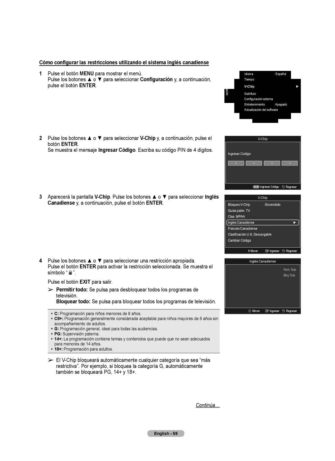 Samsung Series 6 650 user manual Perm. Todo Bloq. Todo 