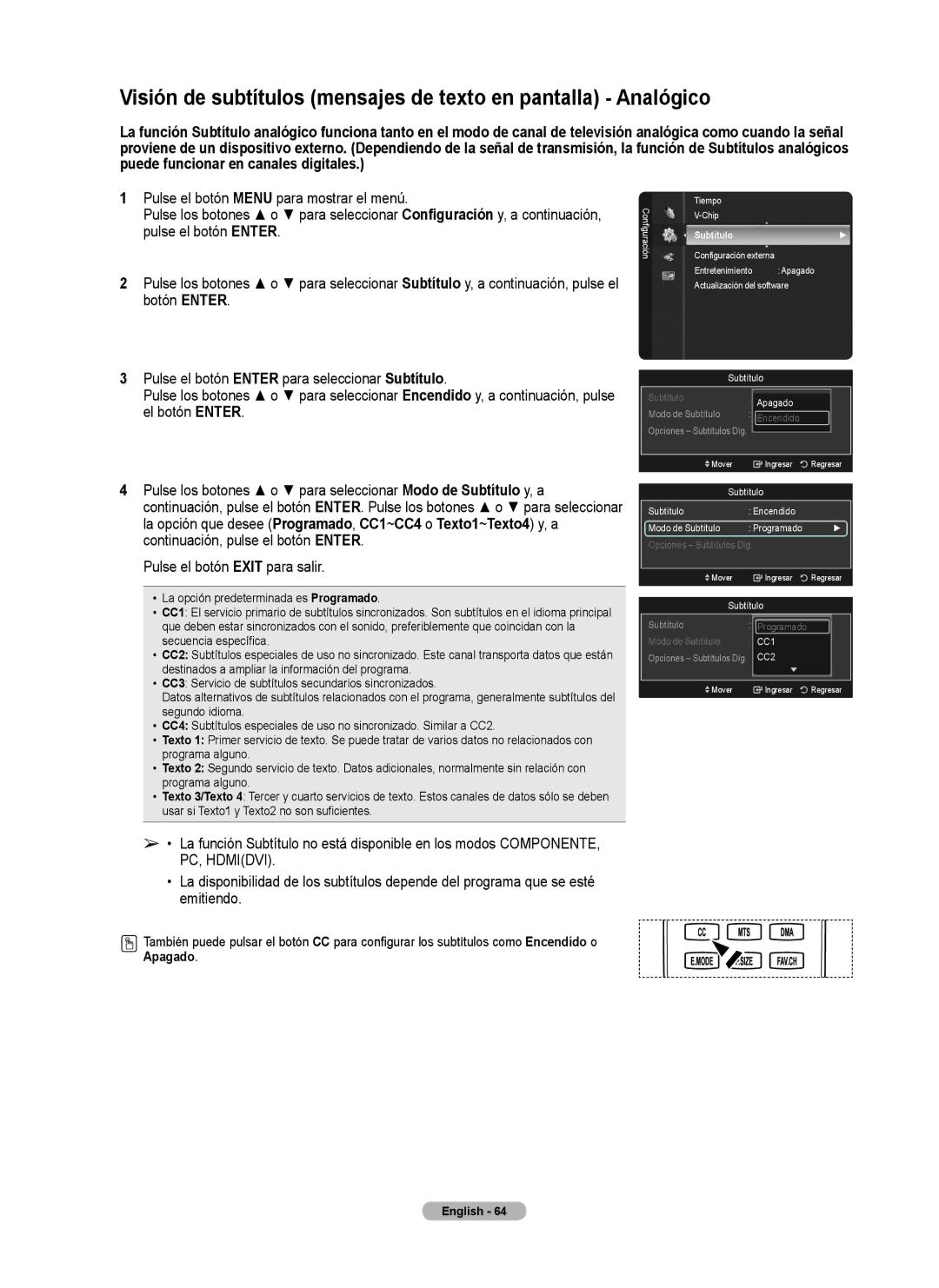 Samsung Series 6 650 user manual Visión de subtítulos mensajes de texto en pantalla Analógico, Apagado 