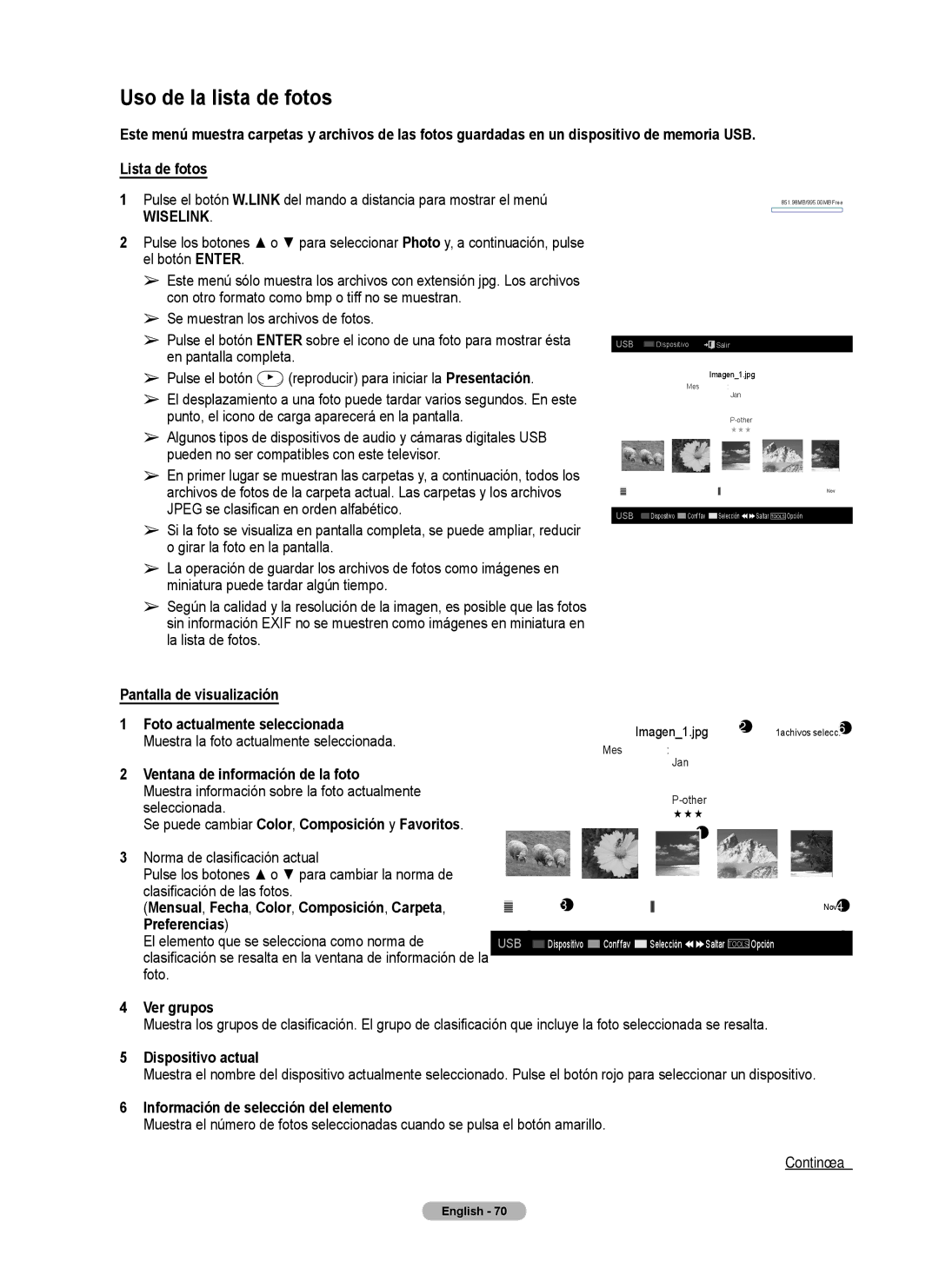 Samsung Series 6 650 user manual Uso de la lista de fotos 