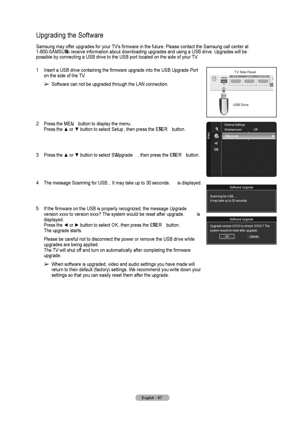 Samsung Series 6 650 user manual Upgrading the Software, SW Upgrade 