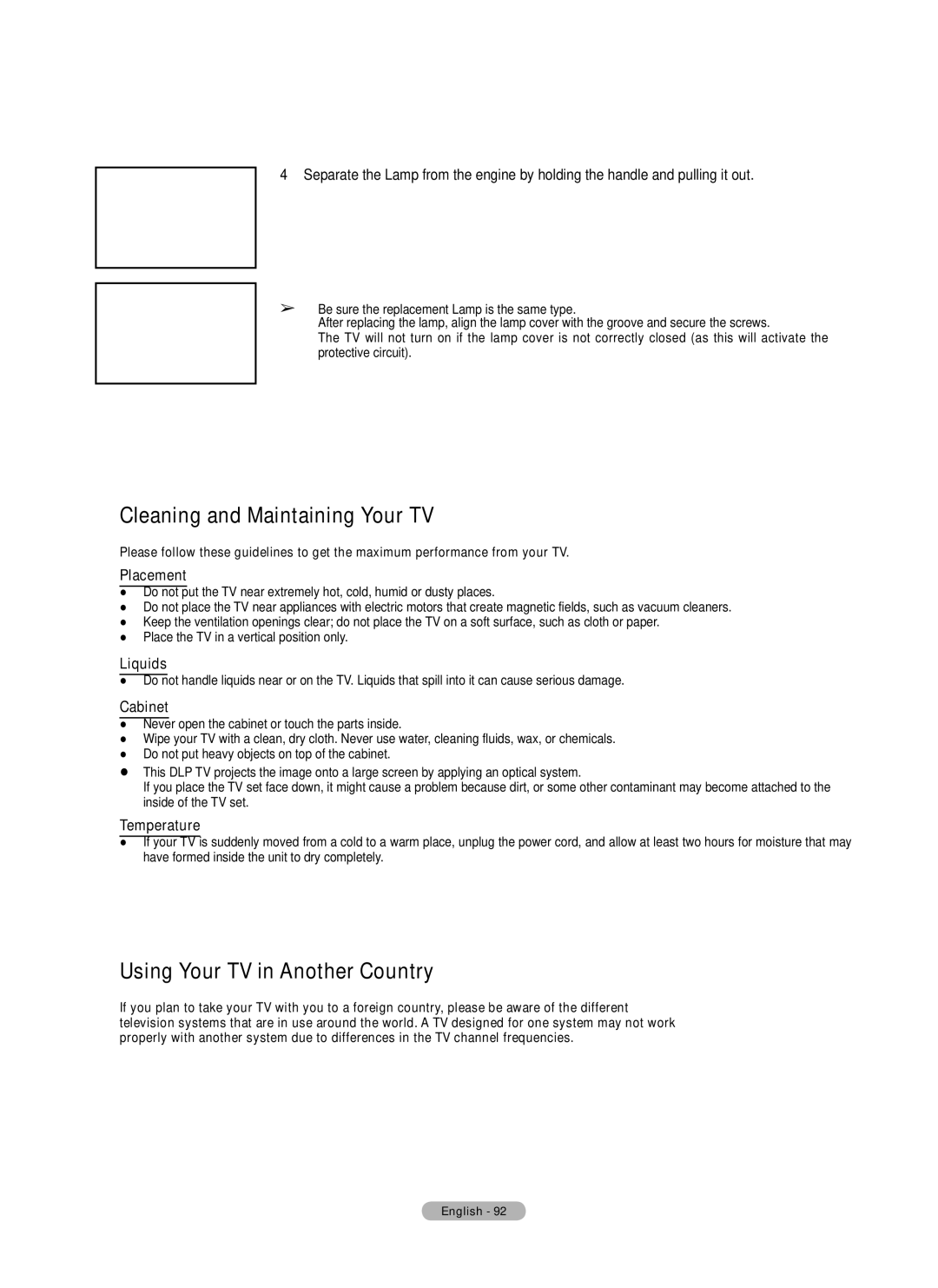 Samsung Series 6 650 user manual Cleaning and Maintaining Your TV, Using Your TV in Another Country 