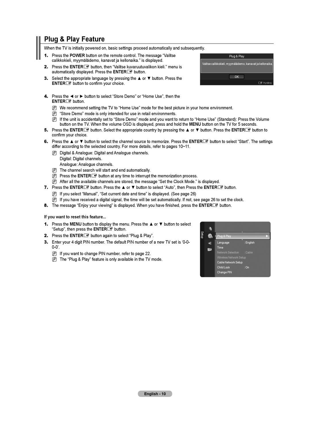 Samsung Series 8 user manual Plug & Play Feature, If you want to reset this feature 