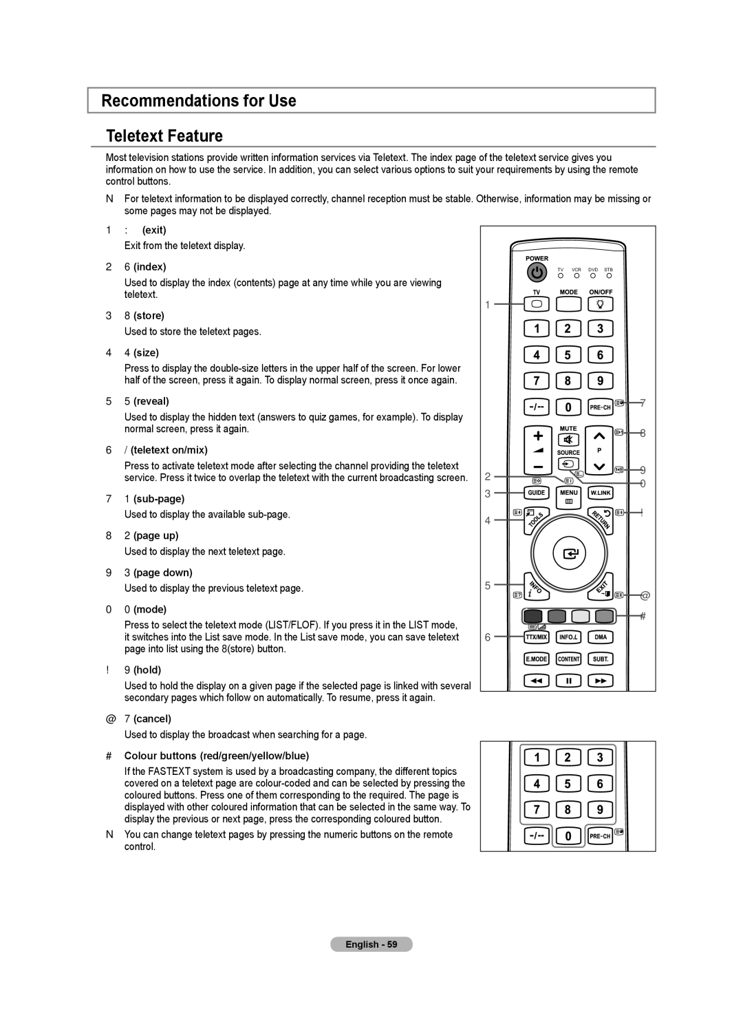 Samsung Series 9 user manual Recommendations for Use Teletext Feature 