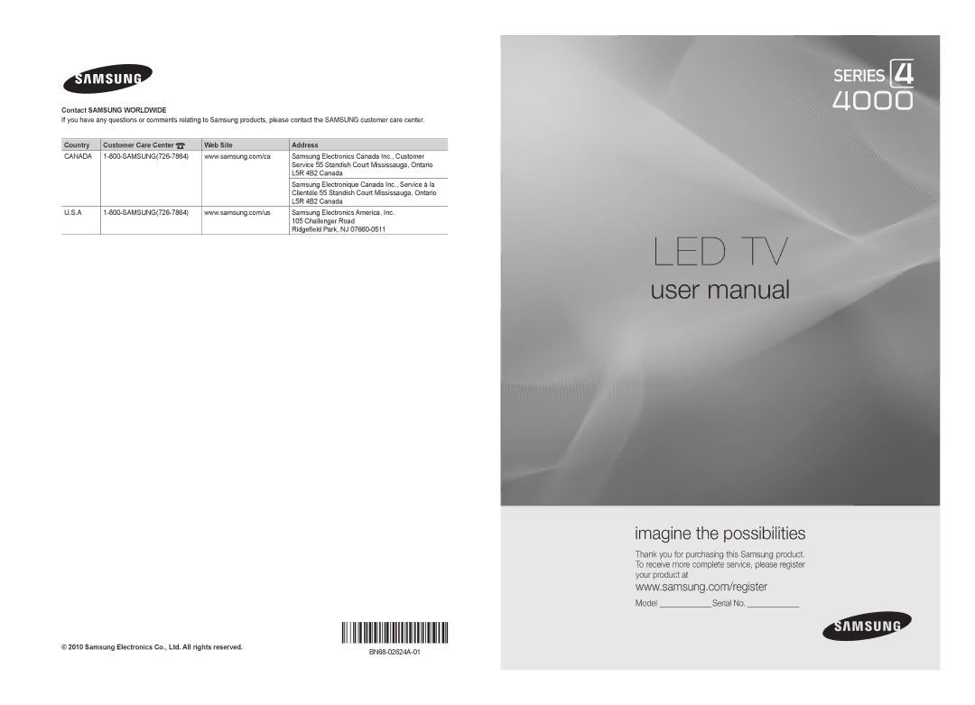 Samsung UN19C4000, Series C4, UN26C4000, UN22C4010, UN22C4000 user manual Led Tv 