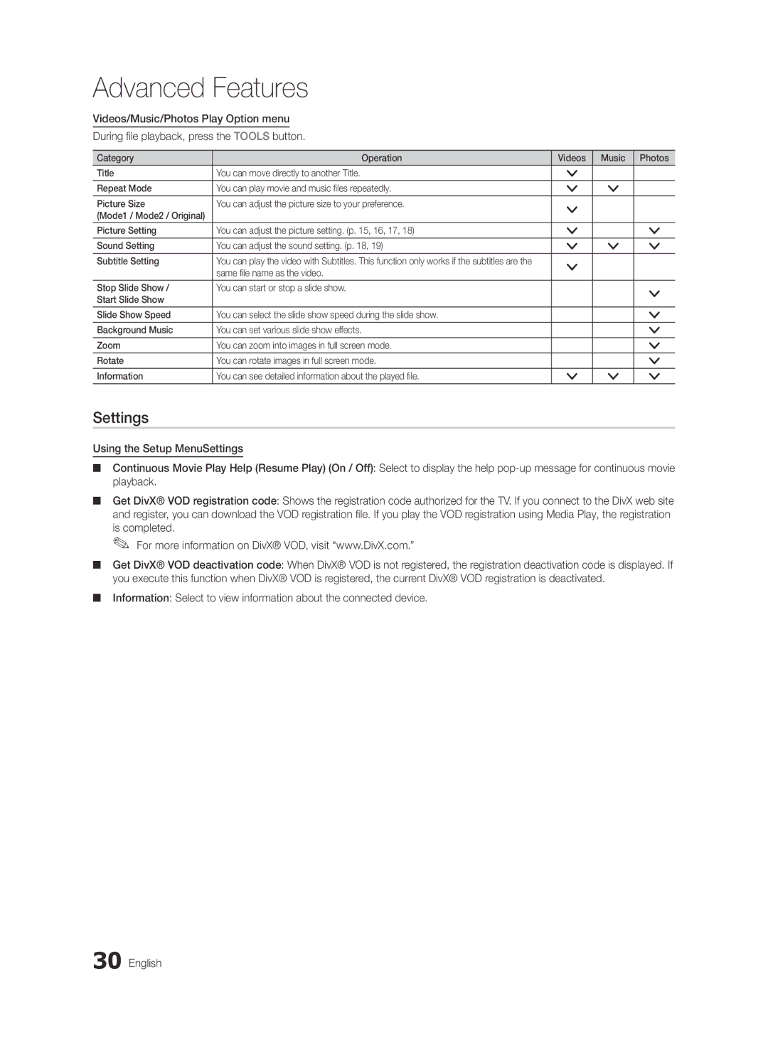 Samsung Series C4, UN19C4000, UN26C4000, UN22C4010, UN22C4000 user manual Settings 