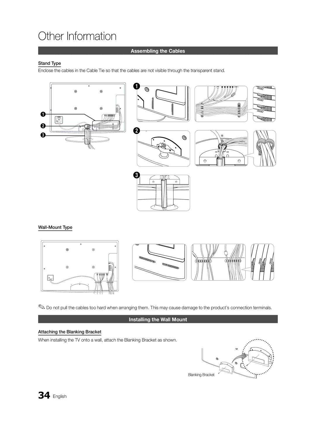 Samsung UN22C4000, Series C4 Other Information, Assembling the Cables, Installing the Wall Mount, Blanking Bracket 