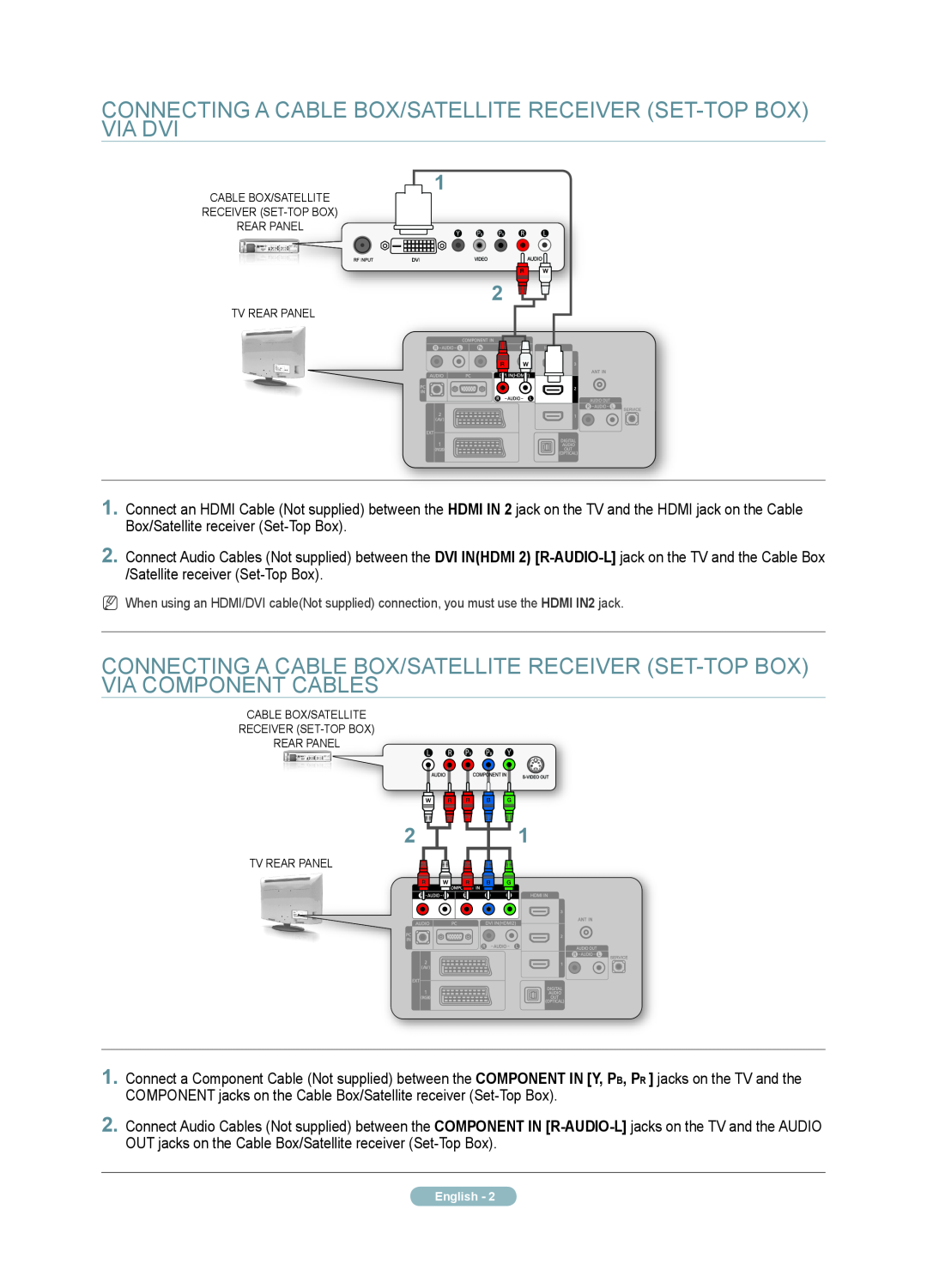 Samsung Series C6 quick start Connecting a Cable Box/Satellite receiver Set-Top Box via DVI, English 